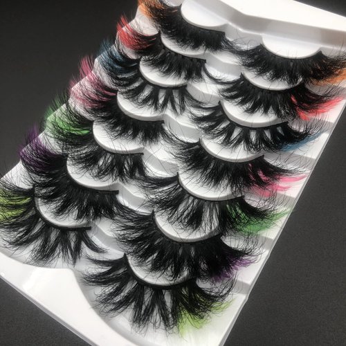 Mikiwi 25mm Colored Mink Lashes Pack, 7 Pairs Mix Color Drametic Long 25mm Real Mink Eyelashes With Color on end, Fluffy Mink Colored Eyelashes, Colorful Lashes With Orange/Red/Pink/Blue/Green/Purple