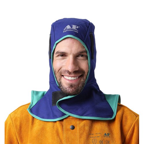 ALLYPROTECT Blue Flame Retardant Cotton Welding Hood Cap Helmet Head Neck Covering for Welder Head Protection