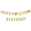 Gold Happy 12th Birthday Banner, Glitter 12 Years Old Boy or Girl Party Decorations, Supplies