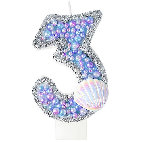 laackys Birthday Candles, Pink Shell Sequins Blue Purple Pearl Boy Girl Birthday Cake for Mermaid Birthday Theme Birthday Decorations Candle Party Supplies Number 4 Candle (3)