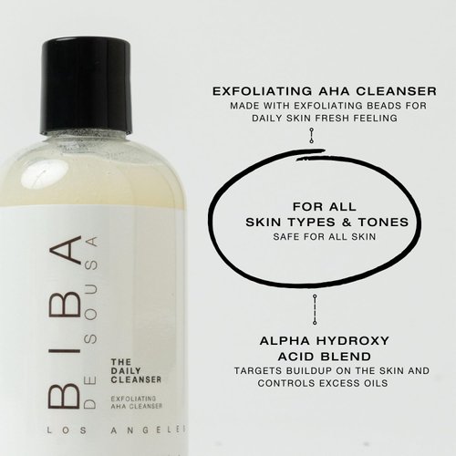 BIBA DE SOUSA The Daily Cleanser - Face & Body Wash with Exfoliating Beads, For Normal, Oily or Blemished Skin - Illuminates and Refines Skin Surface (8 oz)