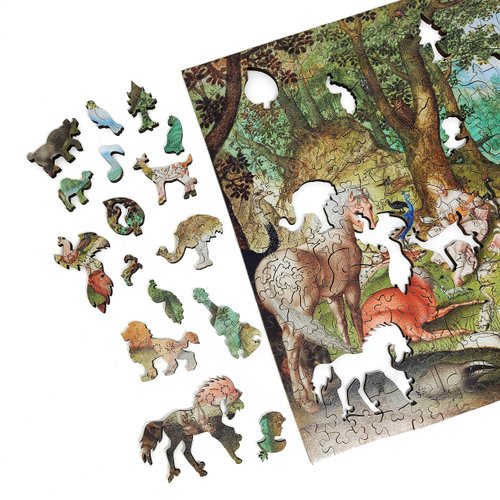 Wooden Puzzle for Adults - Uniquely Shaped Pieces - Made in The USA by FoxSmartBox - 390 Pieces - Orpheus Charming Animals