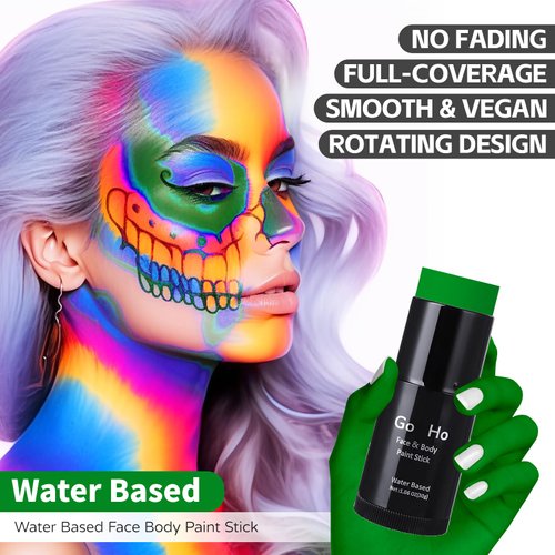 Go Ho Dark Green Face Body Paint Stick,Water Based Washable Green Face Paint Stick,Full-coverage Cream Green Body Paint for Halloween Cosplay SFX Witch Hulk Makeup,St Patricks Day Accessories