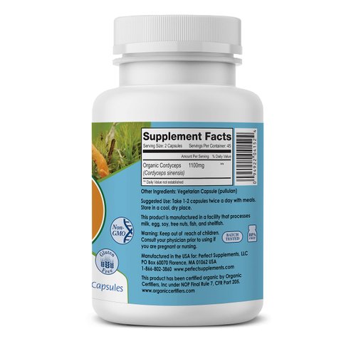 Perfect Supplements – Perfect Cordyceps – 90 Vegetable Capsules – Organic Adaptogenic Herbal Supplement – Increases Energy, Endurance & Strength