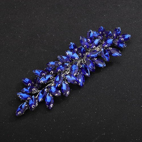 Teyglen Crystal Bride Wedding Hair Clips Bridal Blue Rhinestone Hair Clip Handmade Full Rhinestone Hair Barrette Red Blue Hair Pieces Sparkly Crystal Headpieces Hair Accessories for Women Bride Girls