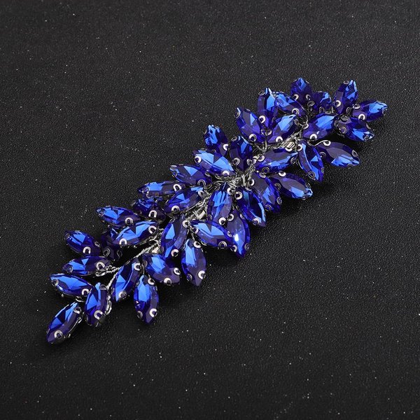 Teyglen Crystal Bride Wedding Hair Clips Bridal Blue Rhinestone Hair Clip Handmade Full Rhinestone Hair Barrette Red Blue Hair Pieces Sparkly Crystal Headpieces Hair Accessories for Women Bride Girls