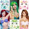 HOWAF 9 Sheets Mermaid Face Tattoos, Under The Sea Mermaid Temporary Tattoos for Girls Birthday Party Decorations, Mermaid Ocean Animal Face Painting Tattoos Stickers for Summer Party Supplies
