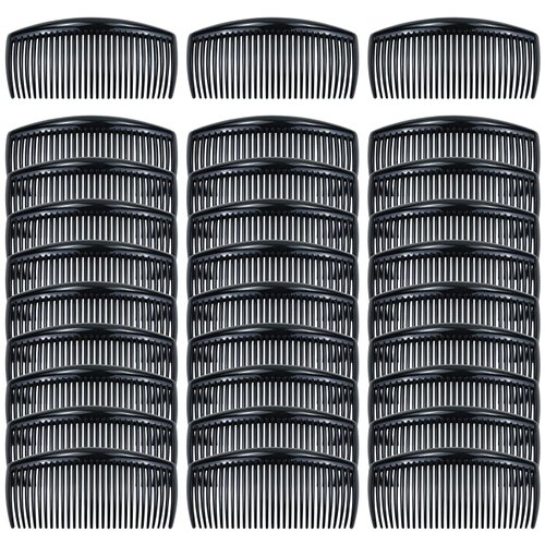 Cinaci 30 Pieces Black Plain Blank DIY Craft Bridal Wedding Veil French Twist Plastic Hair Side Combs Slides with 29 Teeth Hair Accessories Headpieces for Women Girls