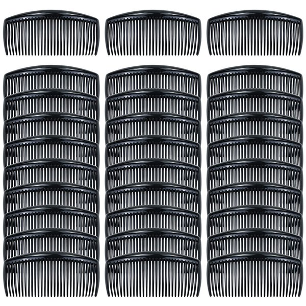 Cinaci 30 Pieces Black Plain Blank DIY Craft Bridal Wedding Veil French Twist Plastic Hair Side Combs Slides with 29 Teeth Hair Accessories Headpieces for Women Girls