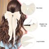 CUBACO 6PCS Hair Bow Clips for Women, Alligator Ribbon Hair Silky Satin Barrettes for Women Kawaii Accessories Bow Clips for Long Thick Hair for Girls Suitable for Birthday Gift (Beige Black)