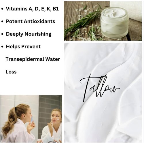 SkinBiome. Whipped Tallow Face & Body Cream- Vitamin A, D, E, K & B1- Organic Grassfed Tallow & Olive Oil-Anti-Wrinkle Cream-Intense Hydration | Unscented