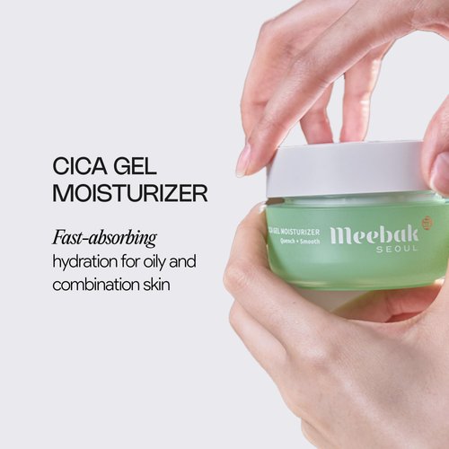 Meebak Cica Gel Face Moisturizer | Lightweight Hydration with Hyaluronic Acid & Vegan Collagen | Fast-Absorbing Face Cream | Non-Greasy | Cooling Gel for Oily & Combination Skin