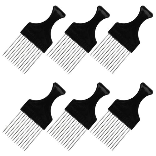 findTop 6 Packs Afro Comb Metal Pick Hairdressing Detangle Wig Braid Hair Styling Comb Styling Tool- Black