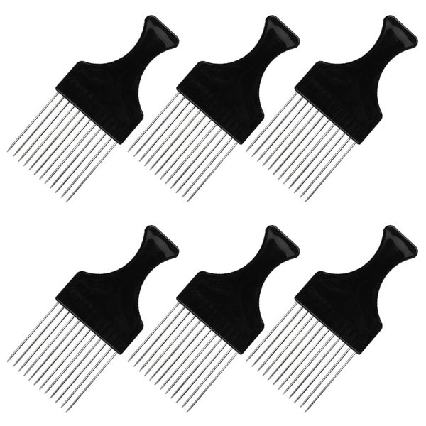 findTop 6 Packs Afro Comb Metal Pick Hairdressing Detangle Wig Braid Hair Styling Comb Styling Tool- Black