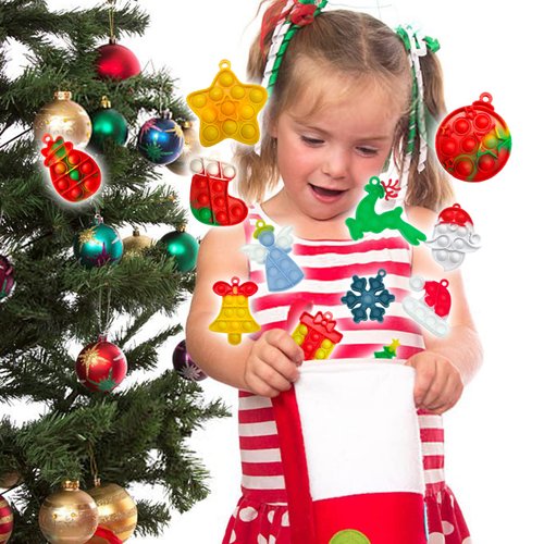 48Pcs Christmas Mini Pop Keychain Fidget Toys, Christmas Day Gifts for Kids Mini Pop Bubble Christmas ,Party Favors Silicone Fidget Keychain Fidget Toy