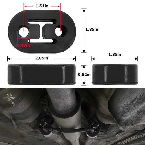 Osilly Car Exhaust Hanger, 4PCS Rubber Insulator Bushing Mount, 2 Holes 0.47 Inch (12mm), Auto Muffler Shock Absorbent Bracket Mount, High-Density Tailpipe Damping Hanger, Universal Fit (Black)