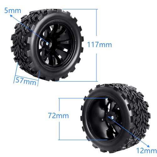 HobbyPark PreGlued Mounted 12mm Hex Hubs RC Truck Tires and Wheels 2.8 Tires with Foam Inserts for Traxxas Rustler Stampede Hoss 4x4 Redcat RC Monster Truck Set of 4 (117x57mm(HxW))