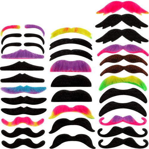 WILLBOND 48 Pieces Fake Mustaches, Self Adhesive Novelty Moustaches Fiesta Masquerade Party Supplies Halloween Costume(16 Vampire Style)