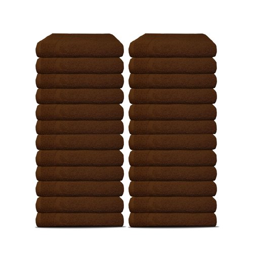 Salon Towels Pack of 24 Super Absorbent Quick Dry Chocolate Brown Hand Towels Medium Size 25x15 Inches Double Stitched 100% Ring Spun Soft Cotton Spa Towels for Gym, Hotel, Home & Pool