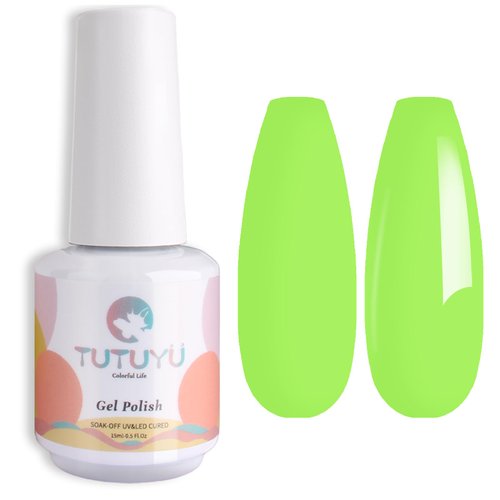 TUTUYU Neon Lemon Green Gel Polish,15ml UV/LED Soak Off Bright Lemon Gel Nail Polish for Manicure Salon or DIY Nail Art at Home,Summer Color Gel Kit Gift for Women Girls- GP0087