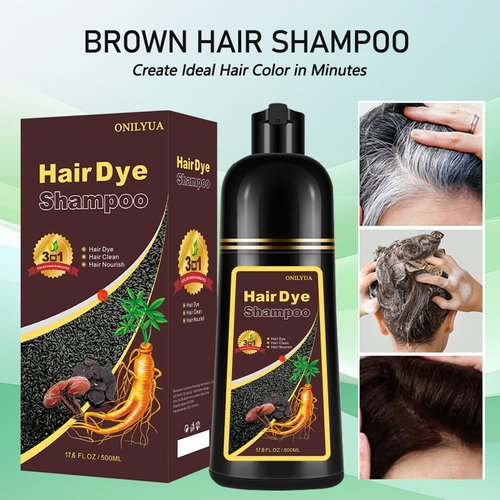 Instant Light Brown Hair Dye Shampoo 3 in 1, Herbal Hair Color Shampoo for Women Men, 17.60 Fl Oz Color Shampoo Hair Dye, Lasting Brown Hair Shampoo - Brown Hair Dye Shampoo (Light Brown)