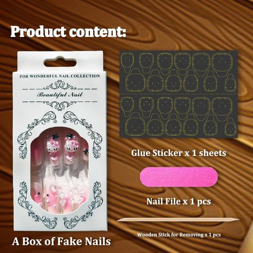 24Pcs Pink Coffin Nails Press on Nails Long Coffin Fake Nails with 3D Heart Pearl Star Nail Charms Design Nail Gems Diamond Pink Acrylic Nails Supply Full Cover False Nails Stick on Nails for Women