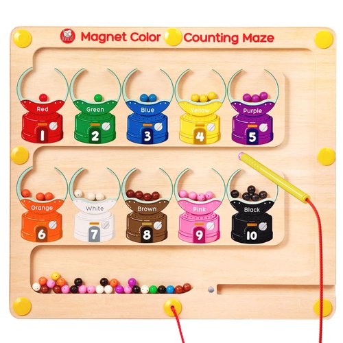 JoyCat Magnetic Color & Number Maze - Educational Wooden Color Matching Learning Counting Puzzle Board - Toddler Fine Motor Skills Toys for Boys Girls 3 4 5 Years Old