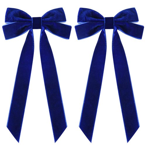 2PCS Velvet Hair Bows Ribbon Hair Clips, Ponytail Holder Slides Metal Clips French Barrette Big Fall Alligator Hair Clips Hair Accessories for Women Girls Toddler (Blue-A)
