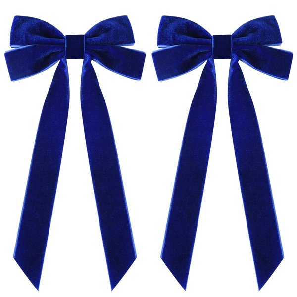 2PCS Velvet Hair Bows Ribbon Hair Clips, Ponytail Holder Slides Metal Clips French Barrette Big Fall Alligator Hair Clips Hair Accessories for Women Girls Toddler (Blue-A)
