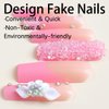 QQPPOLIU Fake Figernails Extra Long Nails French Tip Pink Press on Nails Long Square with Flower and Rhinestones and Glitter Designs Artificial Nails Coffin Nails for Girls 24pcs