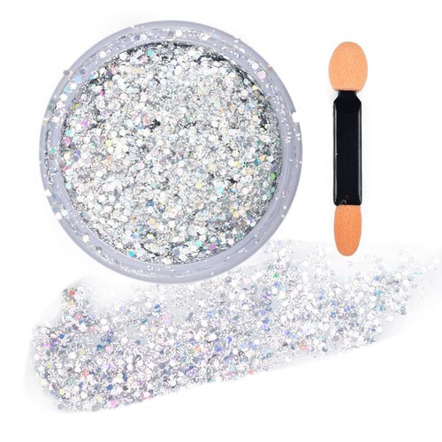 GL-Turelifes Colorful Sparkling Body Glitter Mermaid Sequins Chunky Glitter Gel Hair Glitter Gel Festival Glitter Cosmetic for Face Hair Nails Stage Bride Makeup Long Lasting 30ml (Silver)