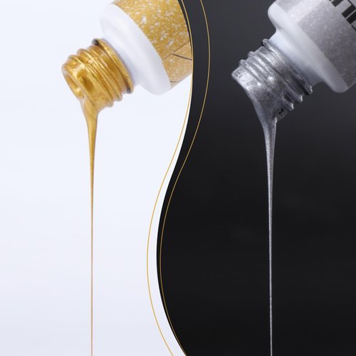 NXJ INFILILA Gel Liner Nail Polish Set, 2 Color French Tip Nail Polish Gold and Silver, Gel Liner Nail Art Paint for Swirl Nails Built Thin Nail Art Brush in Gel Pens UV Soak off Gifts for Women