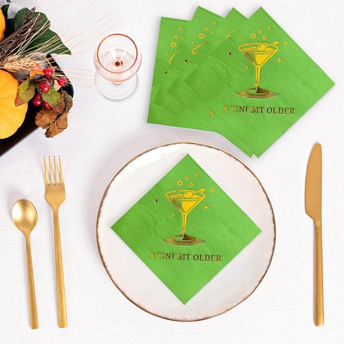 Martini Party Decorations—A Tini Bit Older Birthday Party Decor Napkins for Martini-Themed Party Decorations. Martini Napkins, Martini Party Decorations, Green Gold Foil 52 Pack,5"x 5" Folded. Cheers!