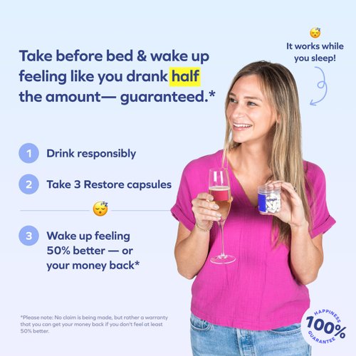 Cheers Restore | Supplement with DHM + L-Cysteine | Feel Better After Drinking & Support Your Liver | 12 Doses | Dihydromyricetin, Cysteine, Prickly Pear, B-Vitamins, Ginger