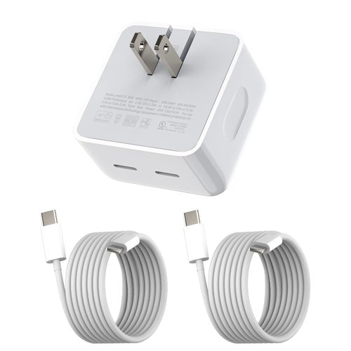 35W Watt Charging Adapter 6.6ft Lightning Cable PD Wall Dual USB C Power Quick Box Cord Fast Charger Block Type Plug Approved Rapid Cargador para Accessories for iPhone 14 13 12 11 Pro Max X 7 8