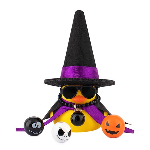 wonuu Halloween Rubber Duck Witch Duck Car Decorations Halloween Accessories Witch Hat Pumpkin Skull and Cloak, Halloween Cloak
