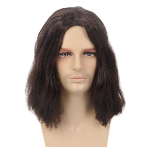 Baiansyy Mens Rocker Wig Mid Length 70s 80s Male Curly Wigs Dark Brown Synthetic Hair for Halloween Costume