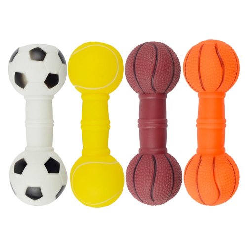 TEHAUX 4pcs Dumbbell Dog Toy, Cute Vinyl Barbell Shape Dog Toy Dog Molar Toy Dog Chew Toy Interactive Pet Teething Molars Pet Dog Utensils for Pet Dog (4 Colors)