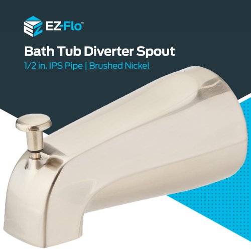 EZ-FLO 5-3/8 Inch Zinc Bath Tub Diverter Spout, 1/2 Inch IPS Pipe, Brushed Nickel, 15080