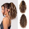 MAYSA Curly Ponytail Hair Extension, 14in Claw Clip in Highlights Ponytail Hair Extension, Clip in Ponytail Soft Synthetic Hairpiece for Black Women #8BH26 Chocolate Brown with Blonde Highlights