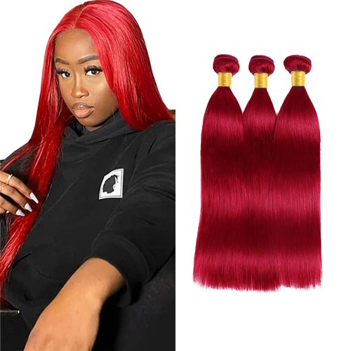 Red Bundles Human Hair Red Straight Bundles Burgundy Human Hair Bundles Mixed Length 3 Bundles 26 28 30 Inch Brazilian Unprocessed Virgin Human Hair Extensions For Woman