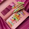 LOVFUL Handmade Press on Nails with Lovkashi Flower Design | Colorful Acrylic Stick On Nails | Reusable Full Cover Nails| 2.16in Long Square | H65 (M)