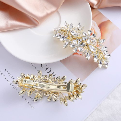 E EMZHOLE Luxury Hair Barrettes Crystal Flower Hairpin Spring Clip Baroque Alloy Bridal Bridesmaid Headdress