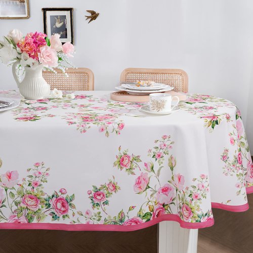 Bnejvif Pink Oval Tablecloth, Floral Oval Tablecloth, Pink Flowers Print Table Cloth, Spring Summer Waterproof Wrinkle Free Tablecloth for Oval Tables 60 X 84 Inch