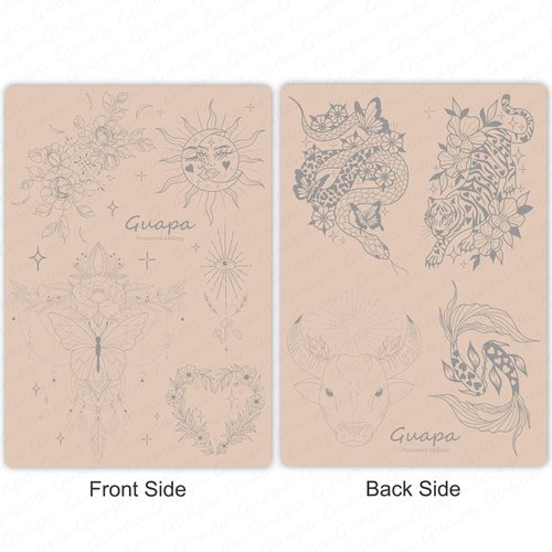 Guapa 3pcs Silicone Pre-Printed Tattoo Practice Skin with 9 Unique Patterns Tiny Tattoo Practice Skins with Design (Pink Sheet)