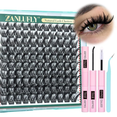 Wispy Lash Clusters Kit Manga Lash Extension Kit Anime Eyelash Clusters Kit 10-16MM D Curl Individual Cluster Eyelash Extensions with Lash Bond and Seal and Lash Tweezers by ZANLUFLY