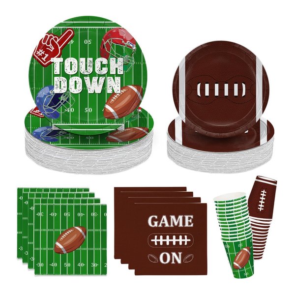 104 PCS Football Party Table Supplies Kit Serve 26, Includes Dinner Plates, Dessert Plates, Napkins, Cups for Football Birthday Party Football Gameday Party Tableware Football Party Favors