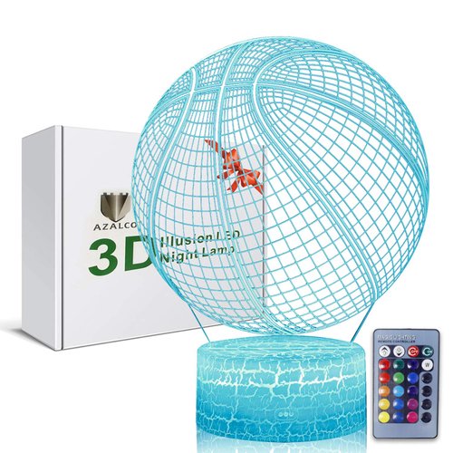 AZALCO Basketball Night Light,3D Illusion Lamp 16 Color Changing&Dimming by Remote Control or Smart Touch LED Bedside Lamps,Sports Decor for Boys Bedroom Girls Kids Teens Birthday Holiday Xmas Gifts