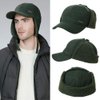 Jeff & Aimy Tweed Wool Mens Winter Hat Womens Baseball Cap with Fleece Ear Flaps Muffs Warm Lined Trapper Hunting Chavo Del Cold Weather Olive Green