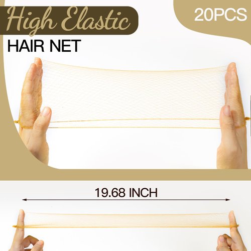 FANDAMEI 20PCS Hair Nets for Buns Invisible and 40PCS U Shaped Hair Pins Set, 20PCS 50cm Bun Nets for Ballet Girls and 40pcs Hair Bun Pins for Women, Girls, Kids Ballet Bun Maker Dance (Light Brown)
